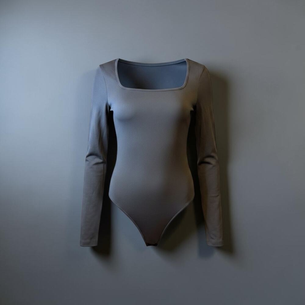 OQQ Black Square Neck Long Sleeve Bodysuit XL Ruched Stretch Lounge Top NWT